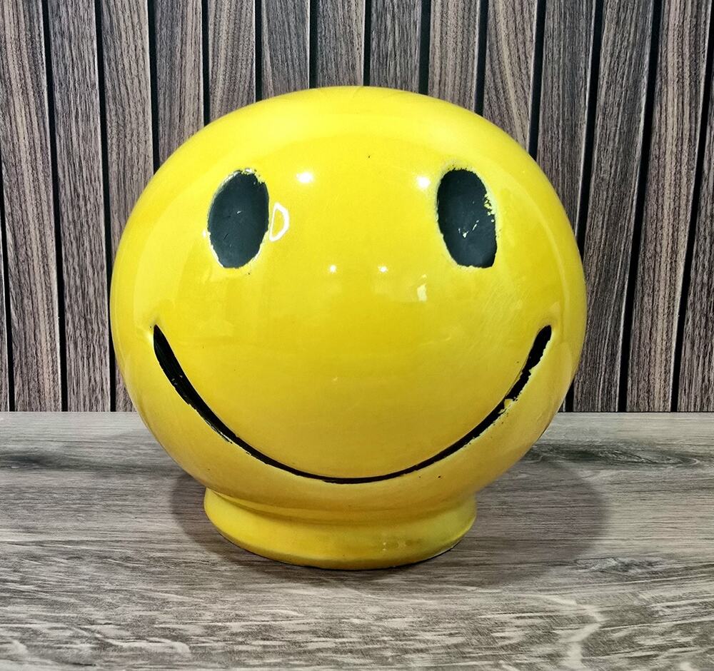Vintage MCM McCoy Pottery Yellow Smiling Face Bank - 1970's Have A Nice Day